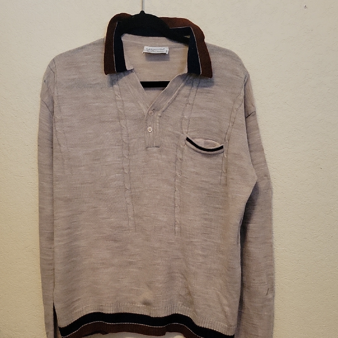 Mister Marr Vintage 60s70s Mens Beige Sweater With Brown Accents Size Xl